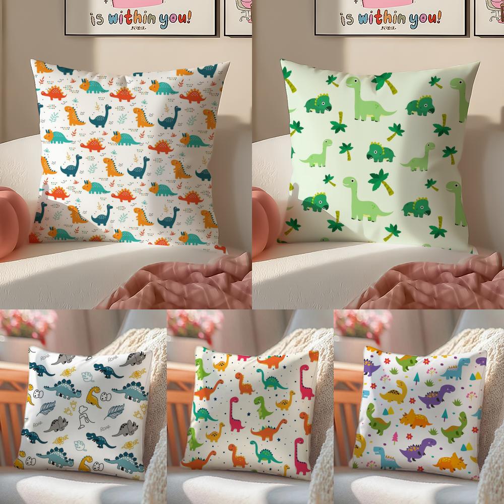 Cute DDinosaurs pattern Cushion Cover Linen Pillowcase Cover Soft Decor for Sofa Home Room