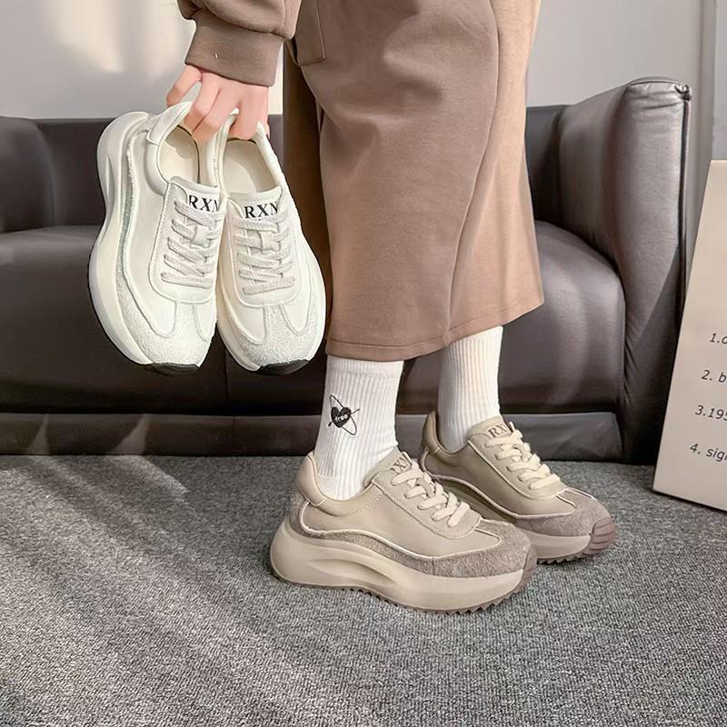 The First Layer of Cowhide Dad Shoes Women's Spring New Sports and Leisure Shoes Versatile and Lightweight White Shoes