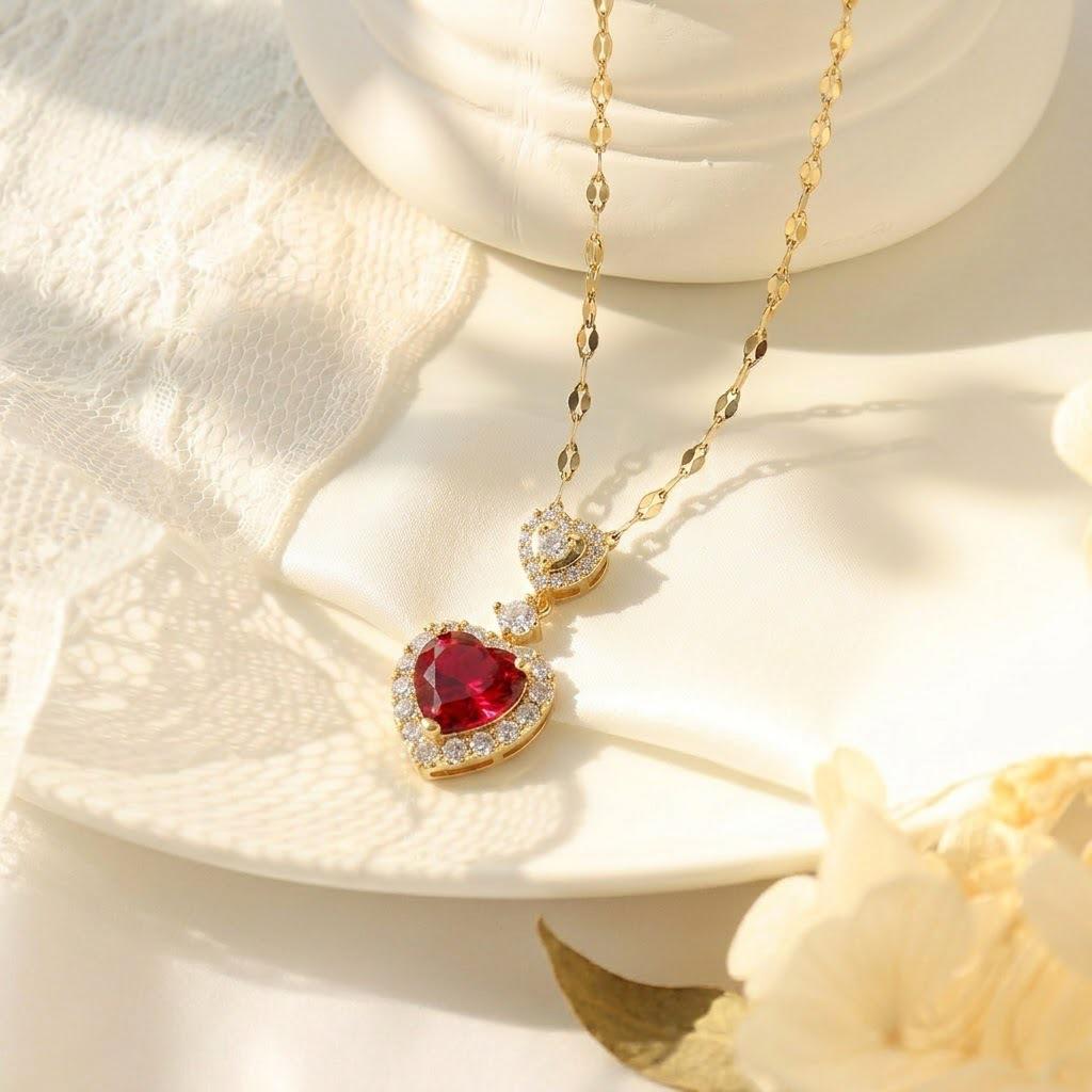 Women's Japanese Korean Style Zircon Heart-shaped Necklace