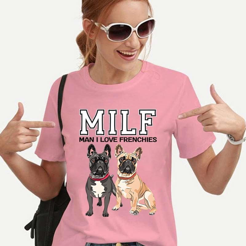 Забавные женские футболки MILF MAN I LOVE FRENCHIES, топы в стиле Харадзюку, летняя женская футболка, футболка с французским бульдогом для женской одежды