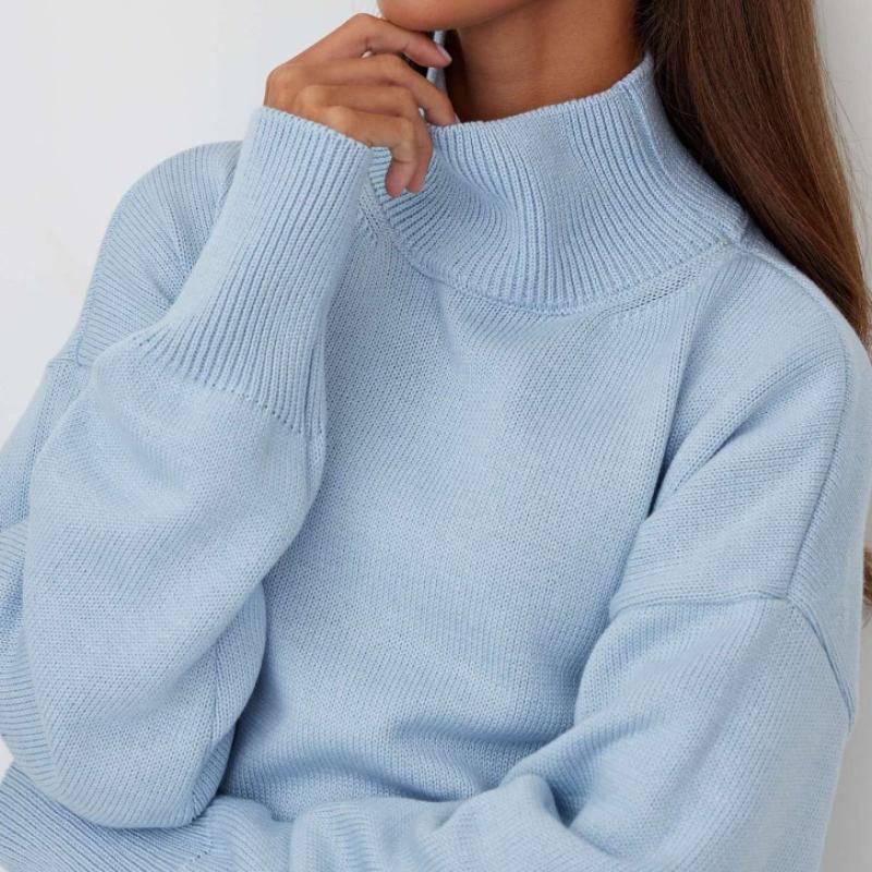 Женский свитер с высоким воротником, базовый мягкий красный вязаный топ с длинными рукавами, пуловер, классический однотонный винтажный зимний зимний свитер со стоячим воротником для женщин