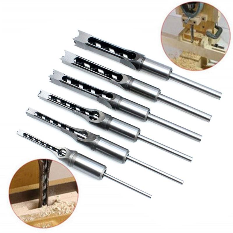 Multi-purpose Square Hole Drill Bit Steel Hardness for Sharp Durable Mortising Chisel Set 6.4 mm/8mm/9.5mm/12.7mm/14mm/1