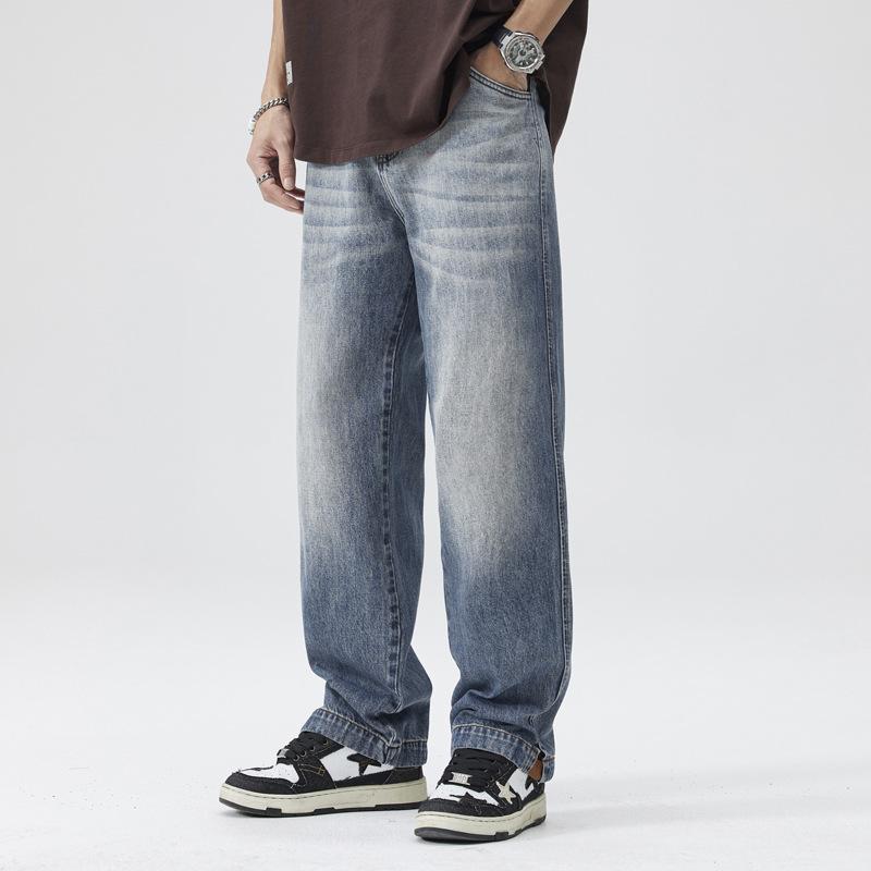 Classic blue new trend retro straight American jeans men's loose casual wide-leg drape trousers