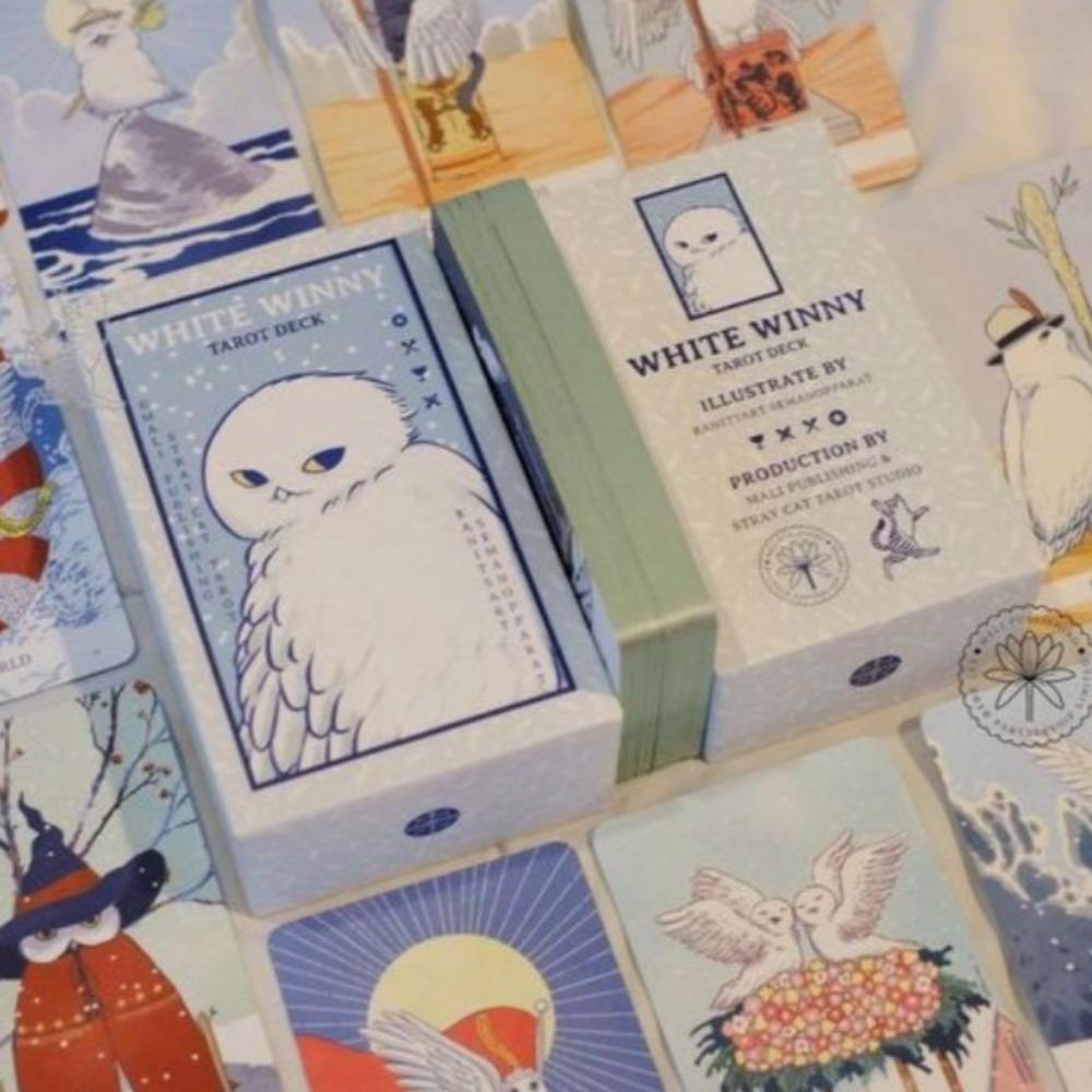 12*7cm White Winny Tarot - Whimsical Owl Guide 80 Pcs Cards & Self-Discovery with Gilded Edges Packed In Rigid Box