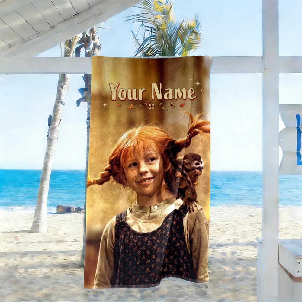 Pippi Customized Name Beach Towel High Absorbency & Quick-Dry For Beach Bathroom Outdoor Swimming Pool Camping Picnic Yoga Diving Vacation Accessories