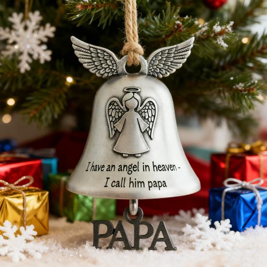 Christmas Bell Ornament Collectible Holiday Angel Wing Bell Engraved Christmas Pendant Memorial Decoration