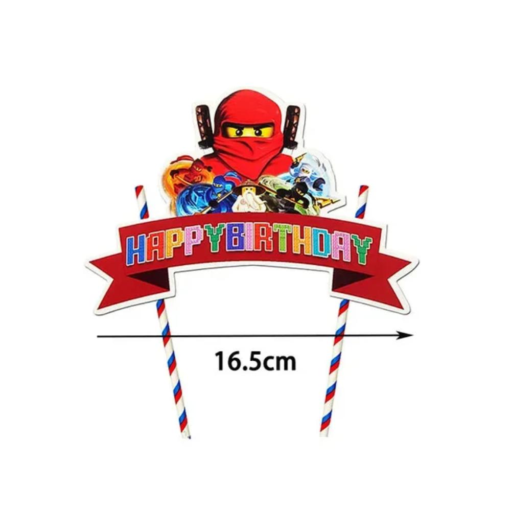 Kids Birthday Party Decoration Banner Ninjago Theme Print Triangle Pennant Flag Streamer Balloon Tableware Set for Kids Birthday