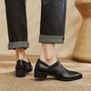 Fashion 2025 Spring New Women Pumps Retro Women Shoes Genuine Leather Slip-on Ladies Shoes Thick Heels Round Toe Causal Dress Shoes