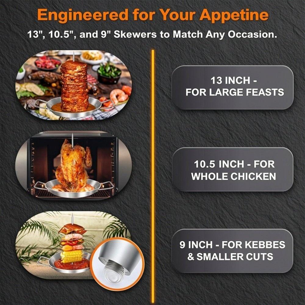 9/10.5/13inch Shawarma Skewer Stand Removable Spikes Skewer Grill Set BBQ Skewer  Picnic Grill