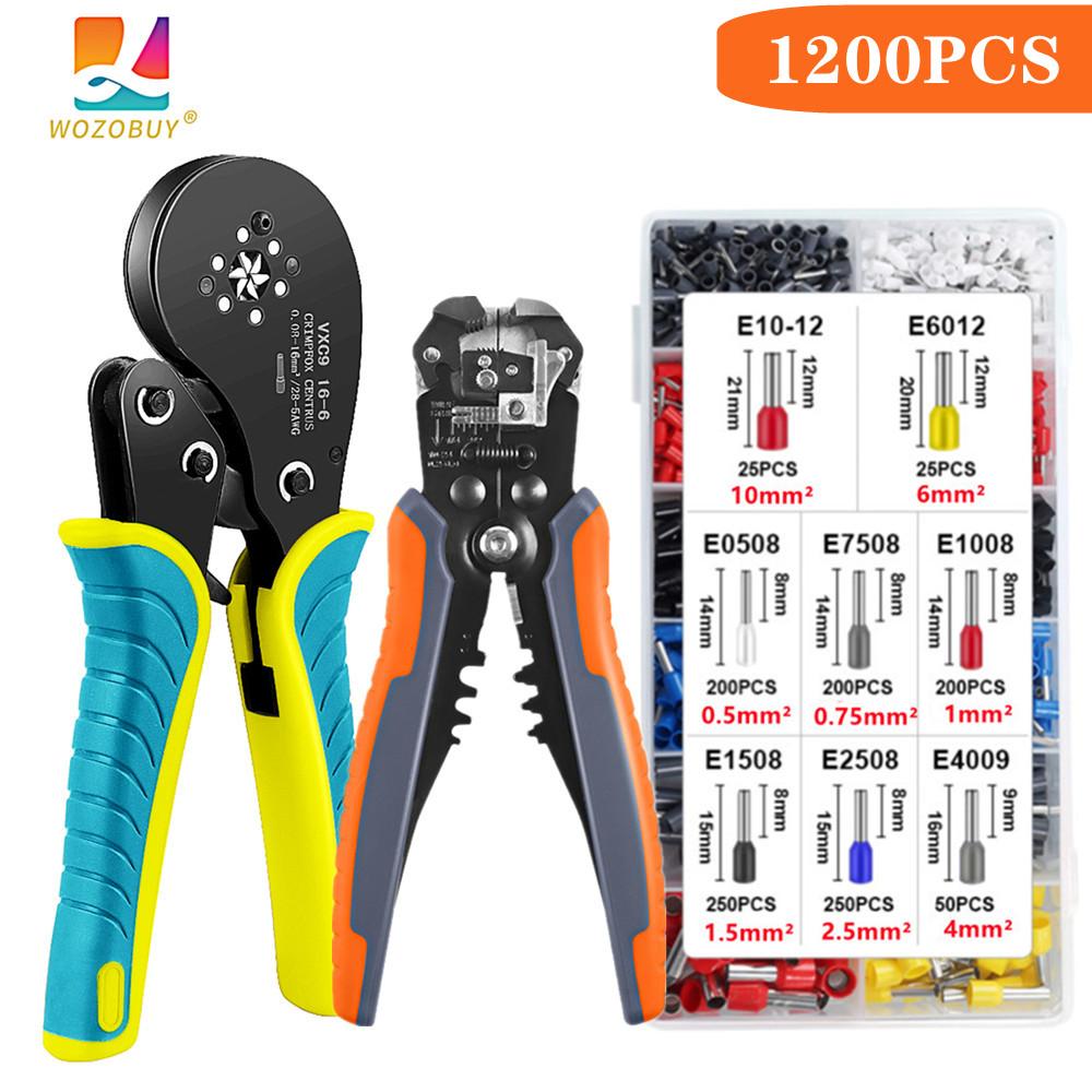 WOZOBUY Ferrule Crimping Tool,Wire Stripper & Crimping Pliers Ferrules Kit, Hexagonal Crimper for End-Sleeves Terminal -AWG 28-5