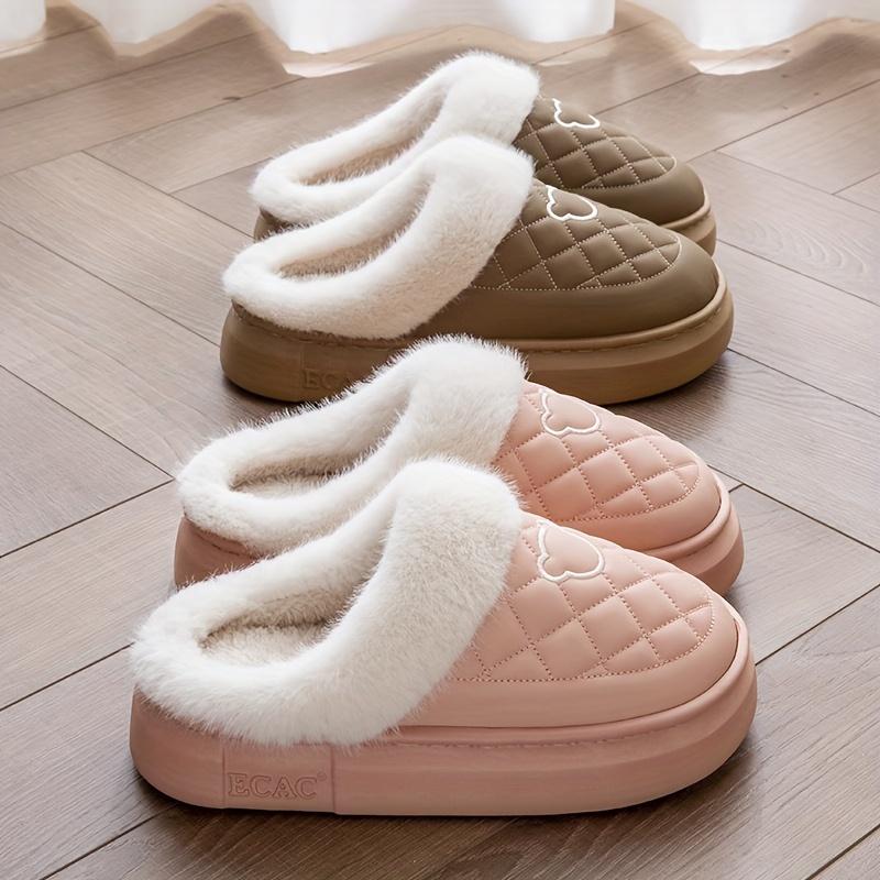 Женские нескользящие домашние тапочки, зимняя теплая толстая подошва, стеганый узор, подошва из ЭВА, ПУ, моющаяся тканевая подкладка, для домашнего использования парами