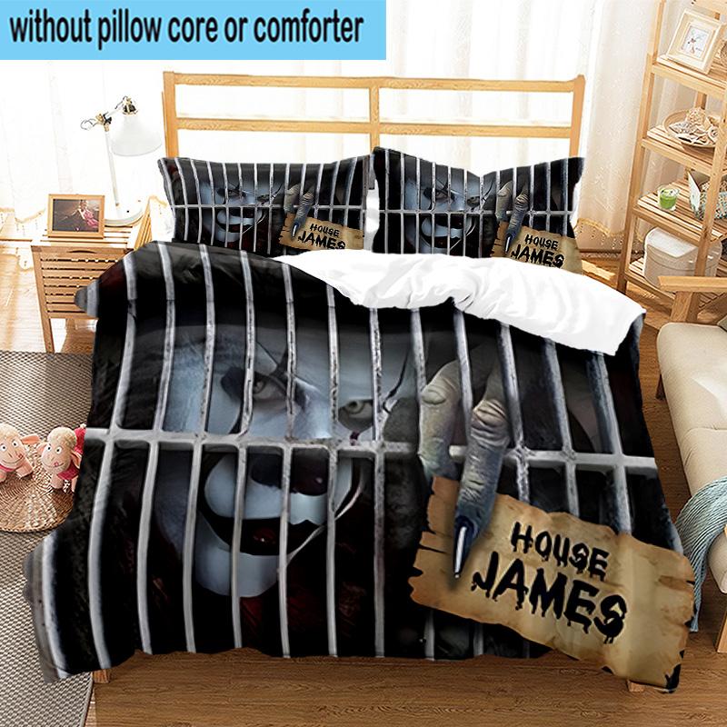 1PC Scary Clown Horror 3pcs Bedding,Including 1pc Duvet Cover And 2pcs Pillowcases Perfect for Christmas,Ideal for Bedroom, Dormitory