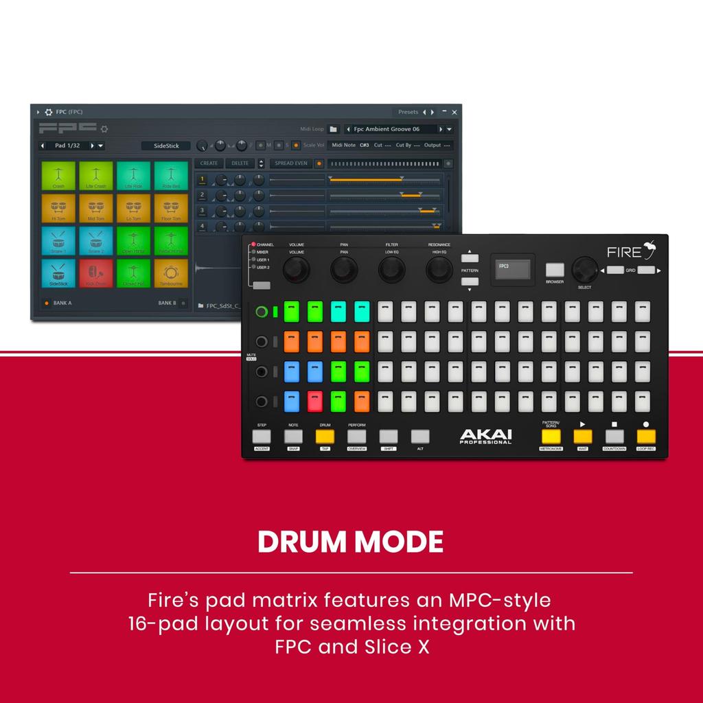 Akai Professional USB MIDI Controller for FL Studio 64 Pads RGB Clip Drum Pad Matrix Included FIRE Controller Only [Controller Only/No Software]