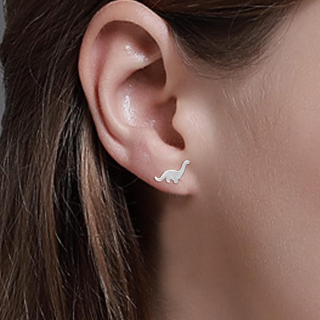 925 Sterling Silver Lightweight Small Dinosaur Design Stud Earrings