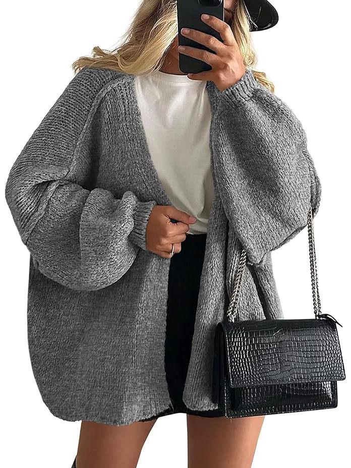 Женский вязаный кардиган оверсайз 2025 года с длинными рукавами-фонариками