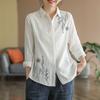 Весенний топ из чистого хлопка, минималистичная художественная женская рубашка с длинными рукавами, свободная и универсальная рубашка с цветочной вышивкой