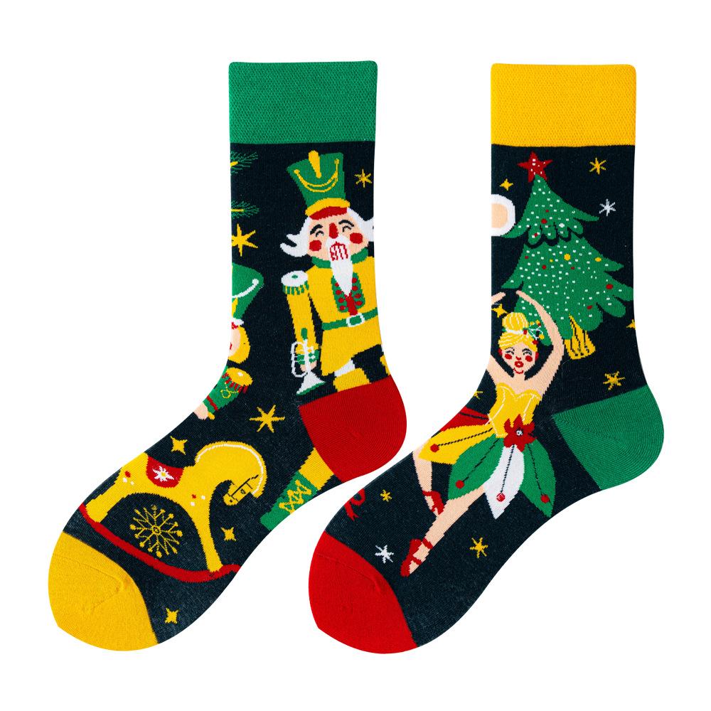 Asymmetric Colorful Christmas Cotton Socks for Couples