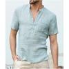 Мужская летняя однотонная свободная футболка с полуоткрытым воротом, с коротким рукавом, повседневные тонкие топы