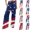 Women's Casual Straight Leg Independent Day Print Beach Pants With Pockets And Pleated Pants