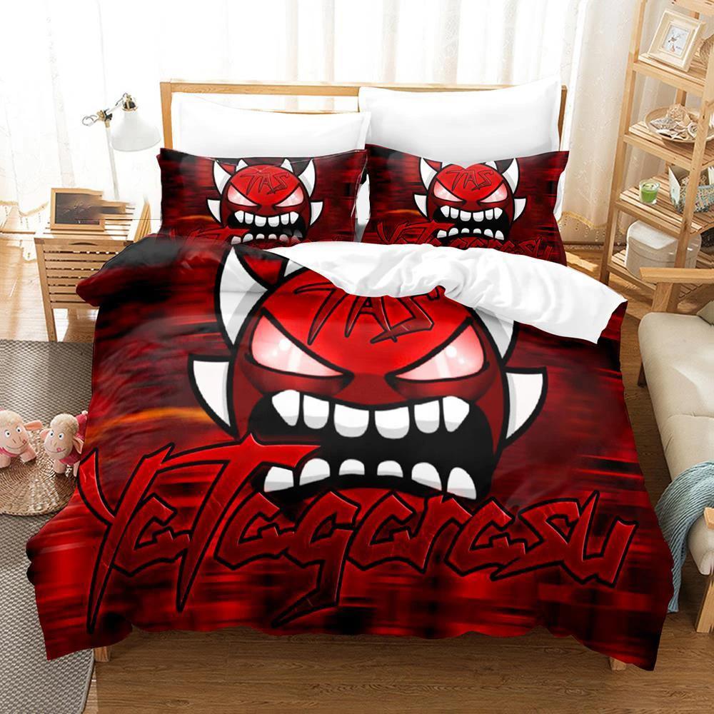 2D Game Geometry Dash Bedding Set Duvet Cover Comforter Bed Set Quilt Cover Pillowcase King Queen Twin Size Boys Girls Adults