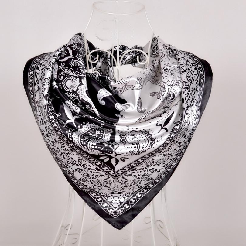 [BYSIFA] New Blue Pure Silk Satin Scarf Shawl Women Brand Floral Design Large Square Scarves Elegant Muslim Ladies Head Scarf