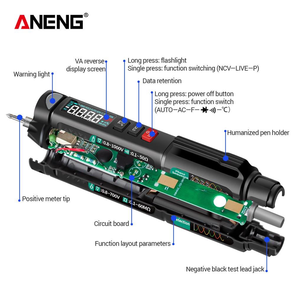 New ANENG A3008 Pen Type Multimeter 6000 Count Non-Contact Professional Automatic Range Voltmeter Current Meter High Precision NCV Intelligent Tools