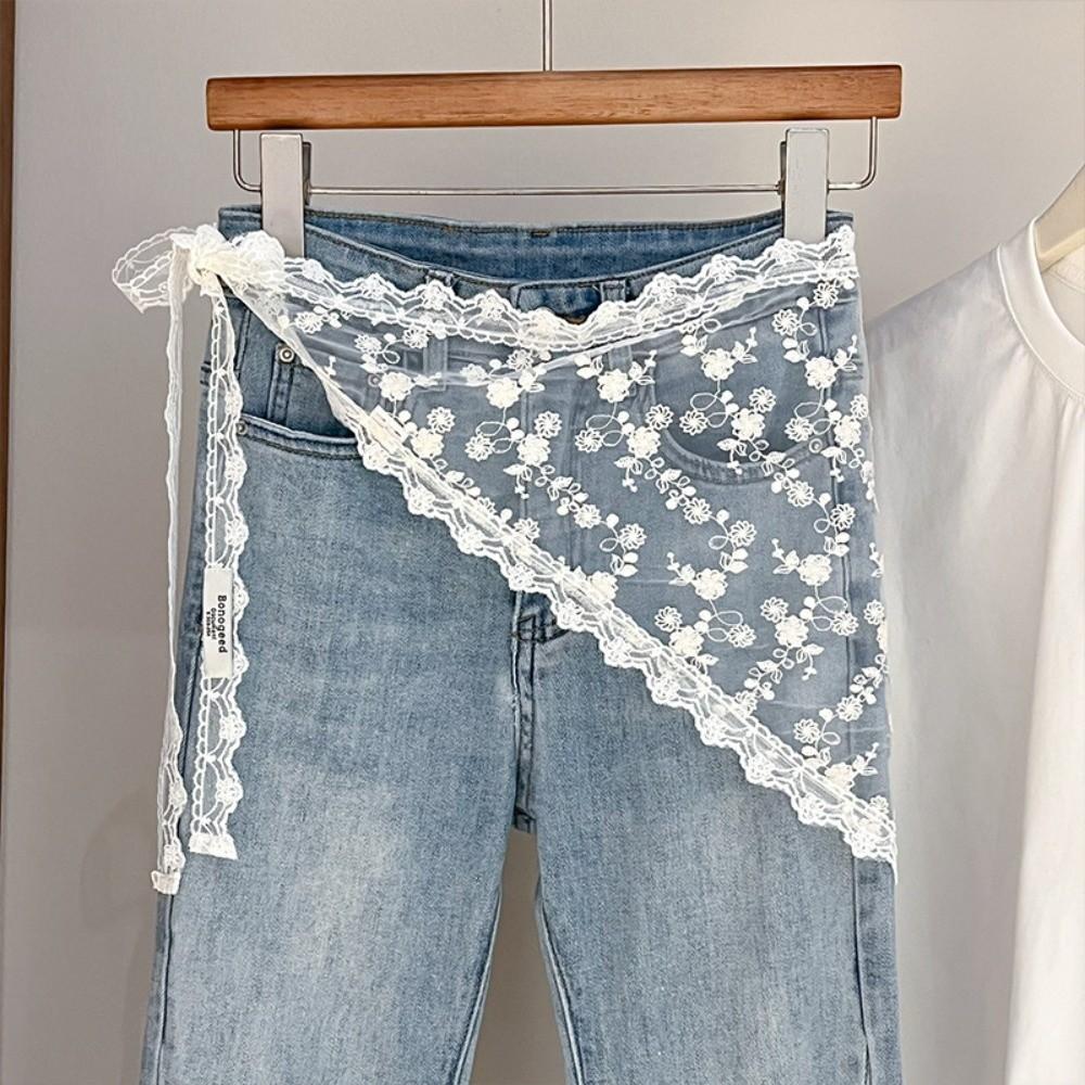 Fashion Flower Embroidery Lace Flower Hair Scarf Thin Cute Mini Lace Skirt Chic Style Bohemian Bandanas for Women