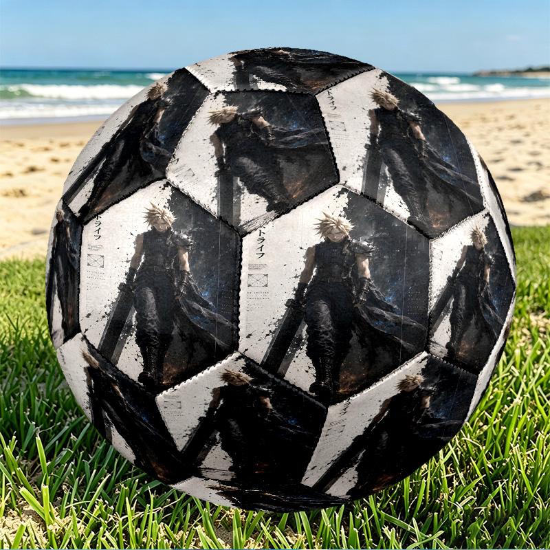 Final Fantasy Print Size 5 Soccer Ball, PU Wear Resistant Football for Match Training and Daily Practice, Birthday Gift for Soccer Fans