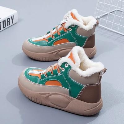 Зимние Снежные Ботинки Толстая Подошва Боковая Цепочка Теплые Удобные Снежные Ботинки для Женщин Обувь Женская Кожаная Шнуровка Платформа Ботильоны