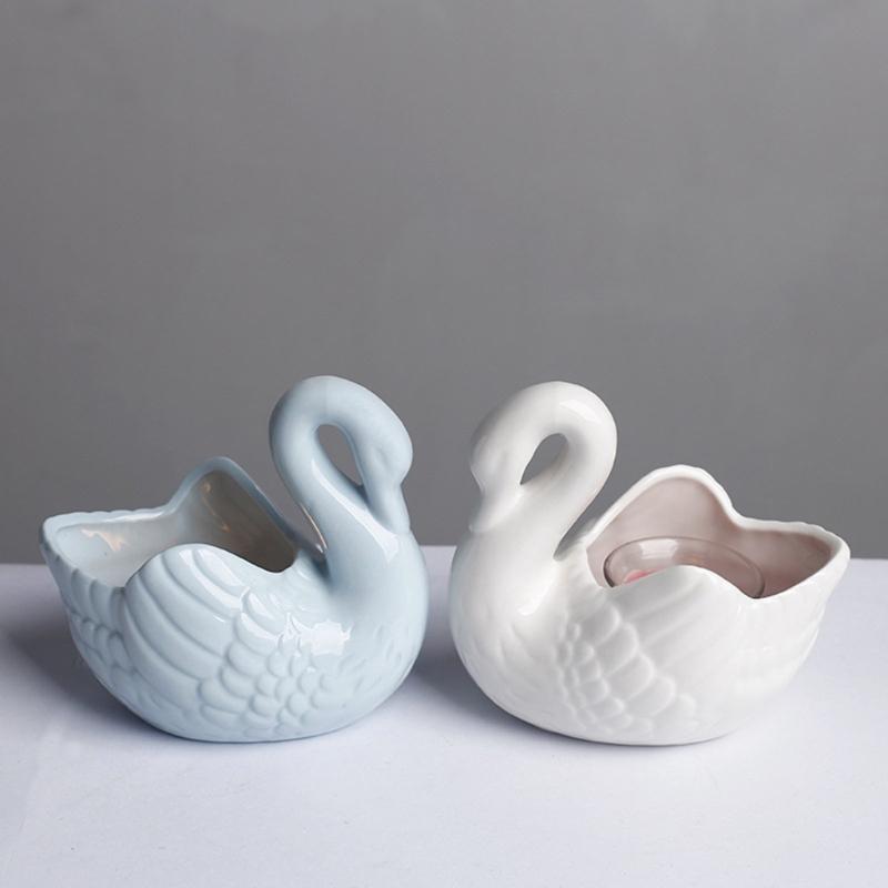 Ceramic Duck Tealight Candle Holders for Dining Table Decors, Decorative Tabletop Succulents Planter Vases for Shelf, Mantels, Sideboard