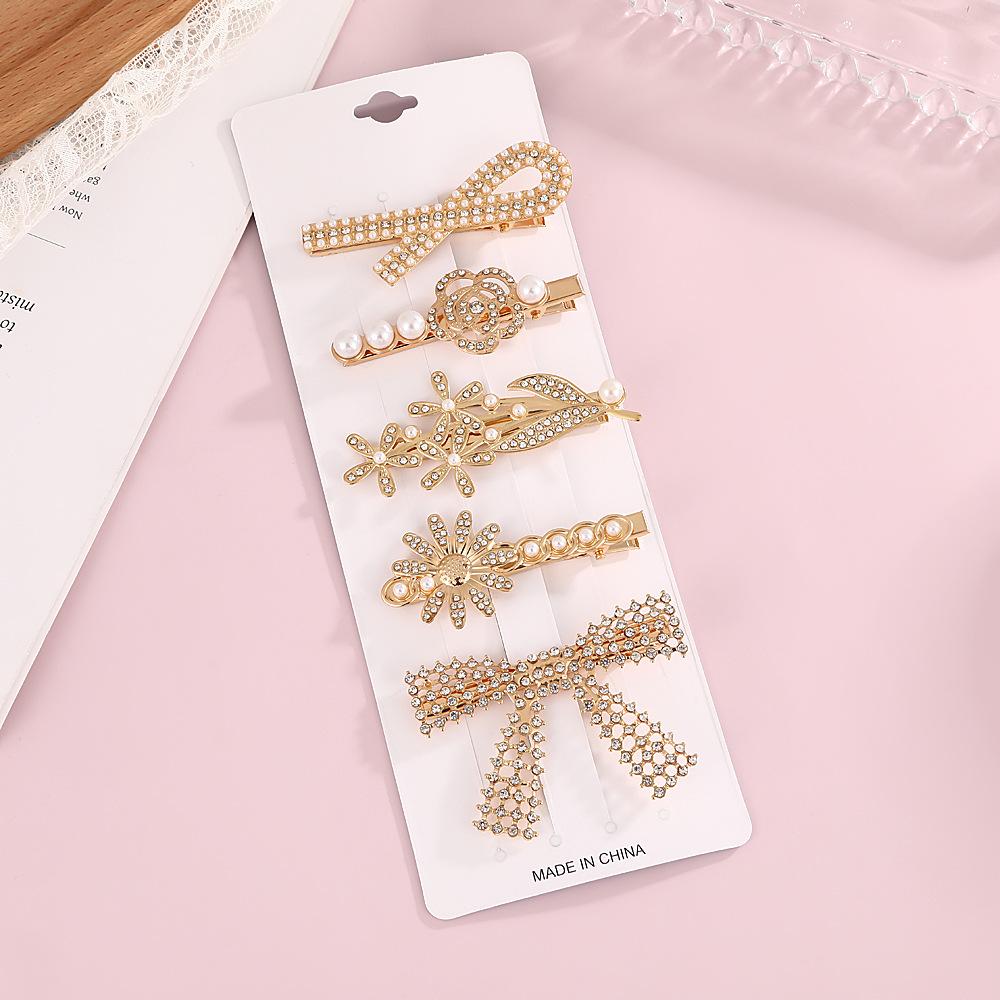 Popular Pearl Rhinestone Alloy Barrette Korean-Style Sweet Full-Rhinestone Hair Clip for Girls Stylish Elegant Side