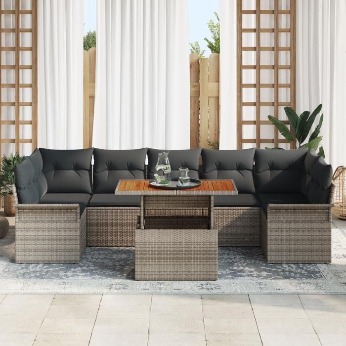 VidaXL Ensemble de canapé de jardin 8 pièces avec coussins Gris Poly Rotin Acacia 3349299