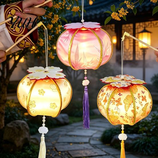 Diy Lantern Making Kit Spring Festival DIY Material Kit, Light Up Handmade Persimmon Shaped Hanfu Accessory Photo Prop with Tassel for Chinese