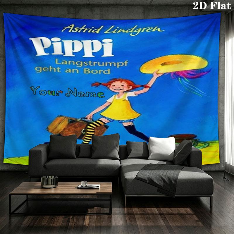 Pippi Longstocking Custom Name Wall Tapestry Aesthetic Wall Hanging Printed Fabric Blanket Decorative Tapestries for Bedroom Living Room Home Decor