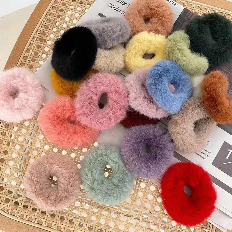 Girls Mink Fur Ponytail Holder Elastic Plush Hair Ring Faux Rabbit Fur Scrunchies Hair Rope Elastic
