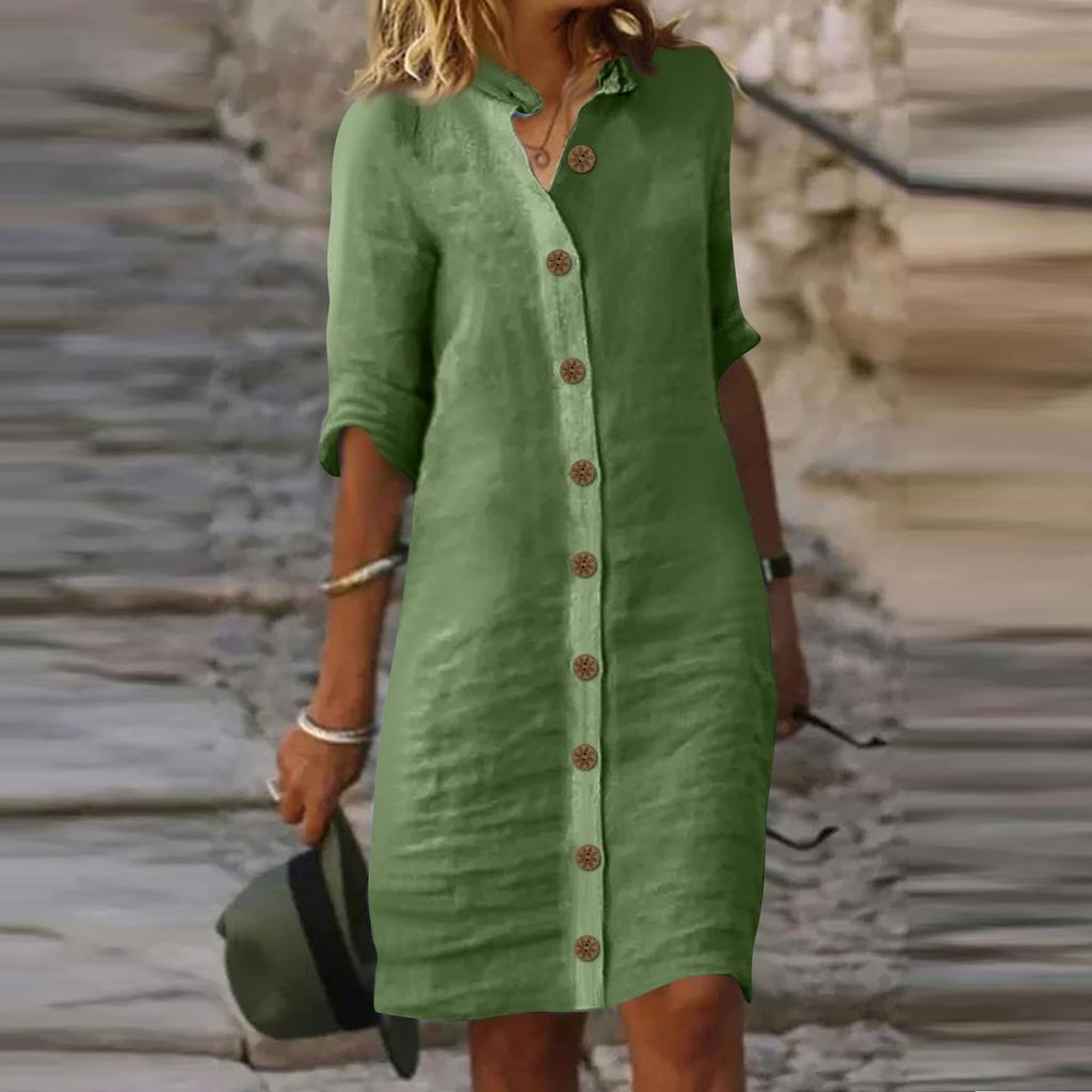 Женское платье с рубашкой и рукавами миди, однотонные повседневные платья