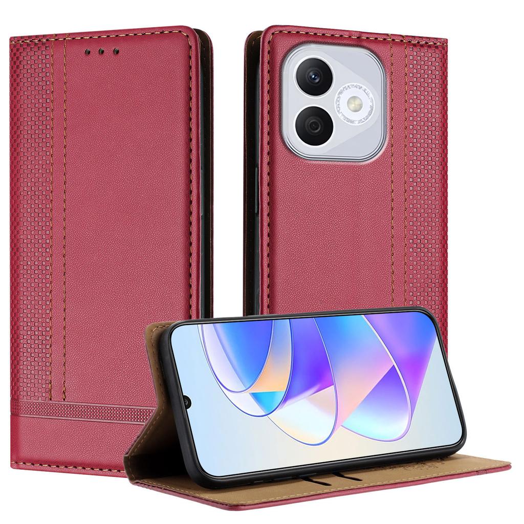 For Honor 400 Lite Case L-Shaped Grid Pattern Leather Stand Phone Cover with Card Slots