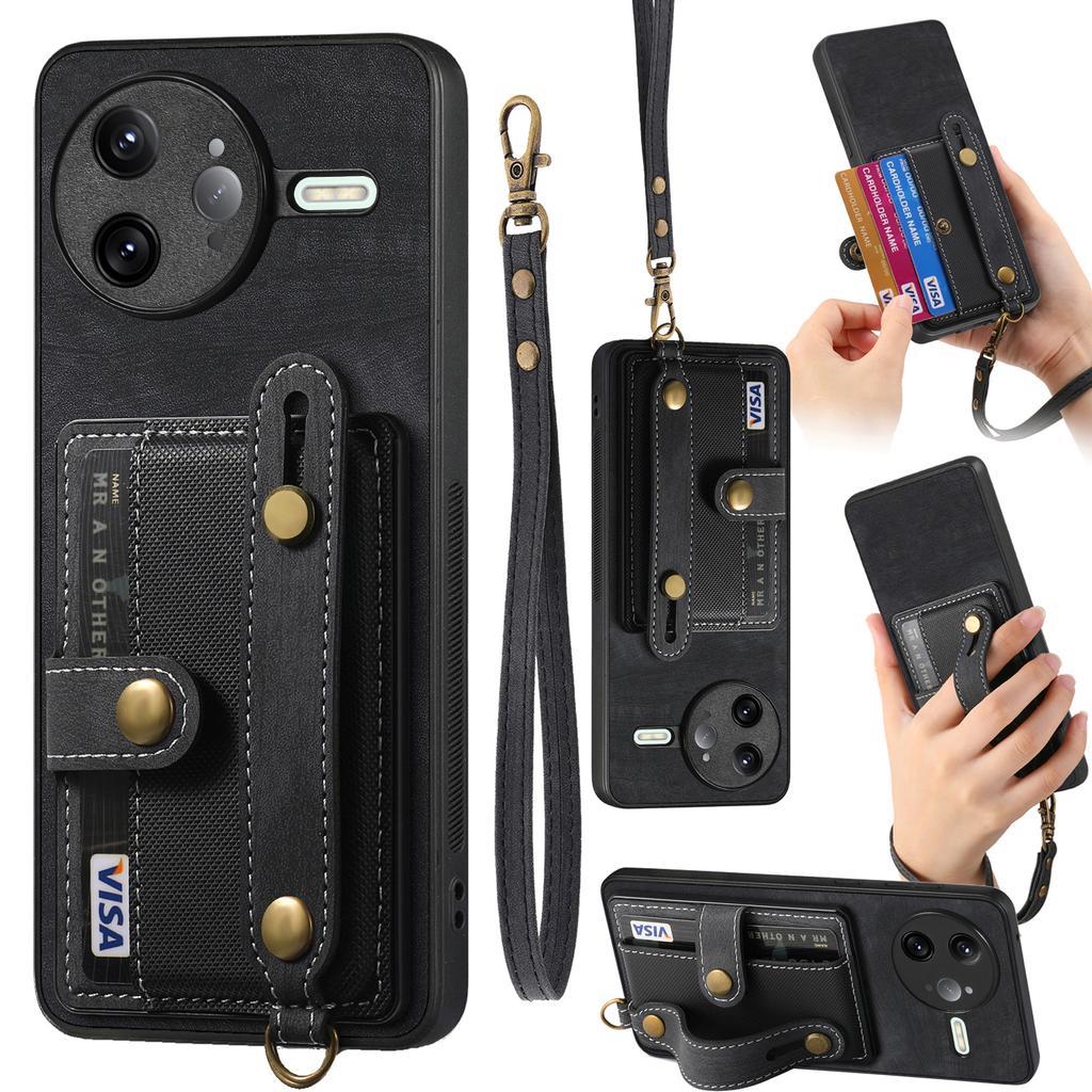 For Xiaomi Poco F7 Ultra 5G/Xiaomi Redmi K80 Pro 5G Retro PU Leather Back Cover with Card Holder and Wristband Kickstand