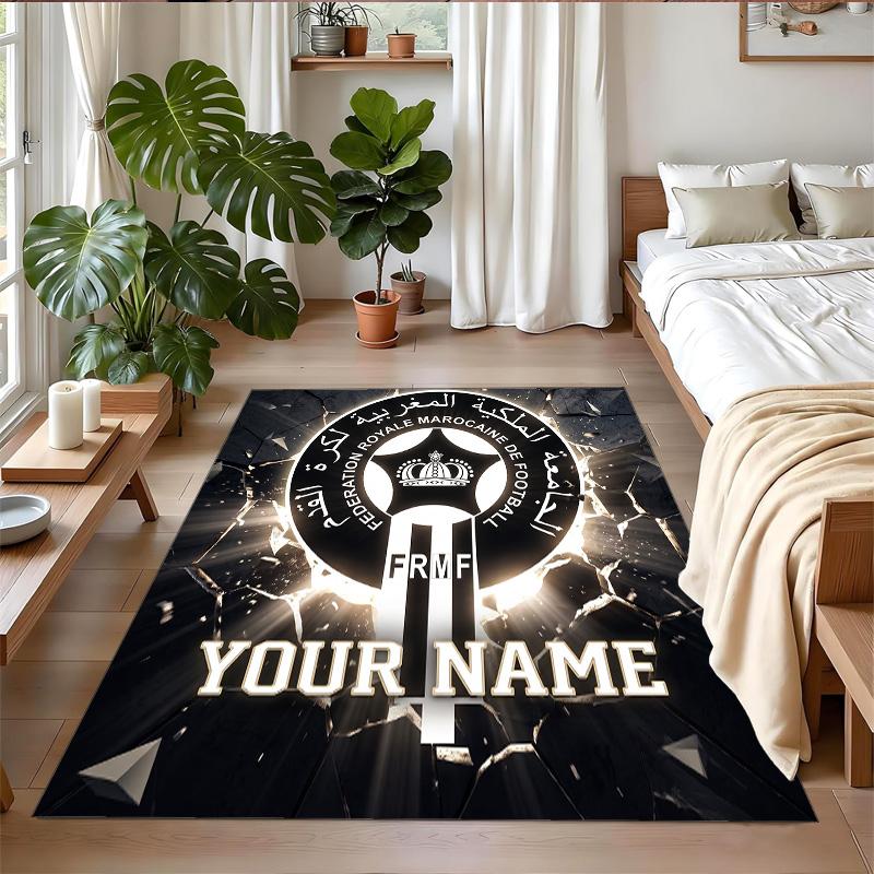 Crystal Velvet Rug Custom Name Text, Soft Non Slip Floor Mat Home DecorMorocco Football