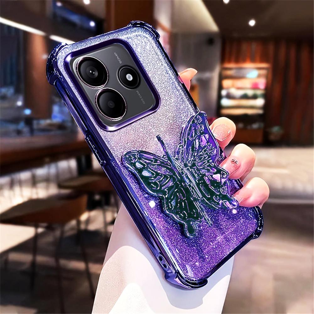 Butterfly Bracket Phone Case For Xiaomi 14T Pro 13T 12T 11 Lite 5G NE 15 Ultra 12X Glitter Shockproof Soft Silicone Stand Cover