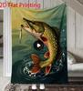One Fishing Blanket Featuring A Lifelike Fish Design In Green Blue and Orange This Soft Flannel Throw Is Perfect for All Seasons