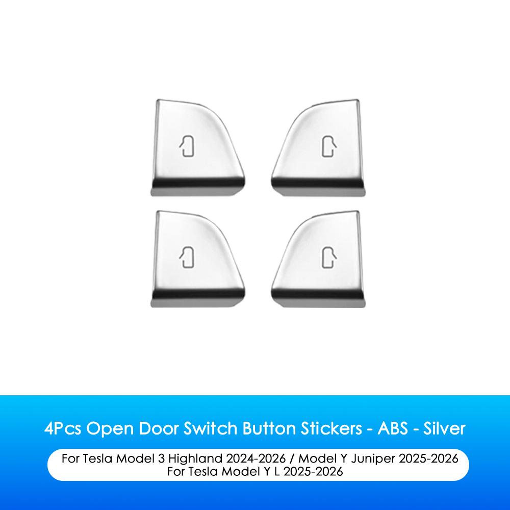 Heenvn 4Pcs Door Button Decoration Sticker For Tesla Model 3 Highland Model Y Juniper Model YL 2026 ABS Door Switch Patch Decals