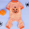 Halloween Pumpkin Dog Clothes Jumpsuit, Cute Orange & White Striped Pet Pajama, Festive Costume Onesie for Small Dogs Cats Party