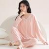 2 Pcs/Set Women Pajamas Suit with Chest Pads Long Sleeves Loose Solid