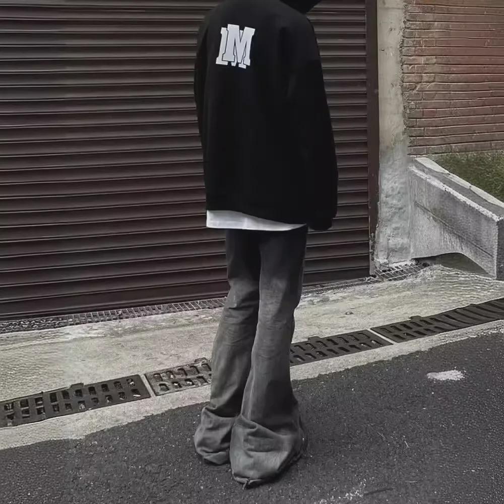 Мужские винтажные градиентные расклешенные джинсы: Ретро-облегающий крой с необработанным краем на осень