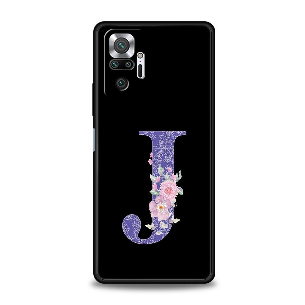 Чехол для телефона с фиолетовым цветком и буквами для Xiaomi Redmi Note 14 13 5G 10 11 12 Pro Plus 4G 14C 13C 12C 10C Черная крышка
