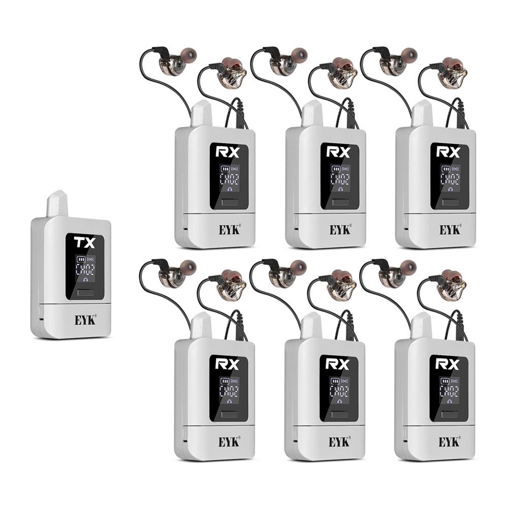 EYK Stereo 2.4G Wireless In-Ear Monitor System Adjustable Frequency Portable Rechargeable White Monitoring for Recording Studio
