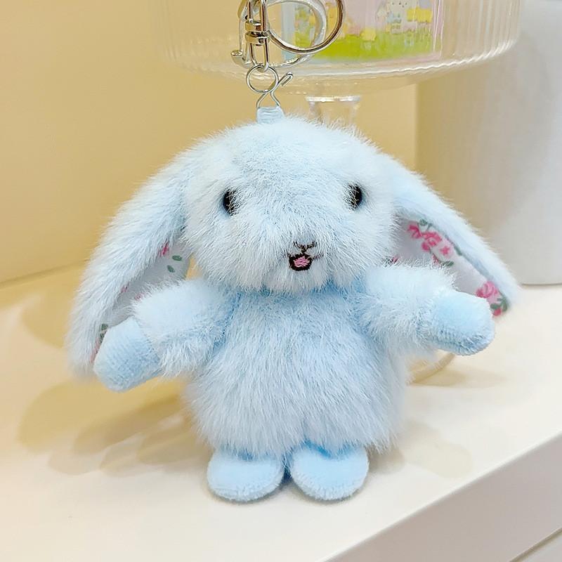 Ear Rustic Hanging Rabbit Plush Pendant With Broken Flowers Inside Ears Gift For