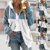 Women's Loose Large Size Plush Multicolor Paneled Hooded Zip Jacket