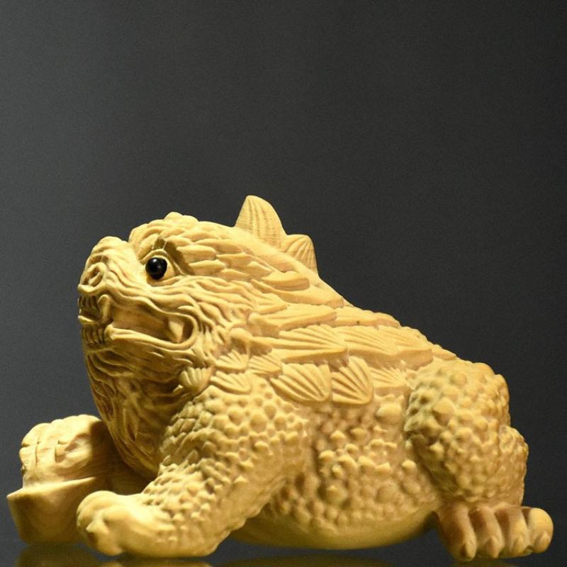 1 Pc Boxwood Golden Toad Ornament Animal Modeling Woodcarving Handicrafts Home Decoration Car Decoration Feng Shui Ornaments